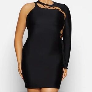 SKIMS One-Shoulder Black Dress with Cutout Design